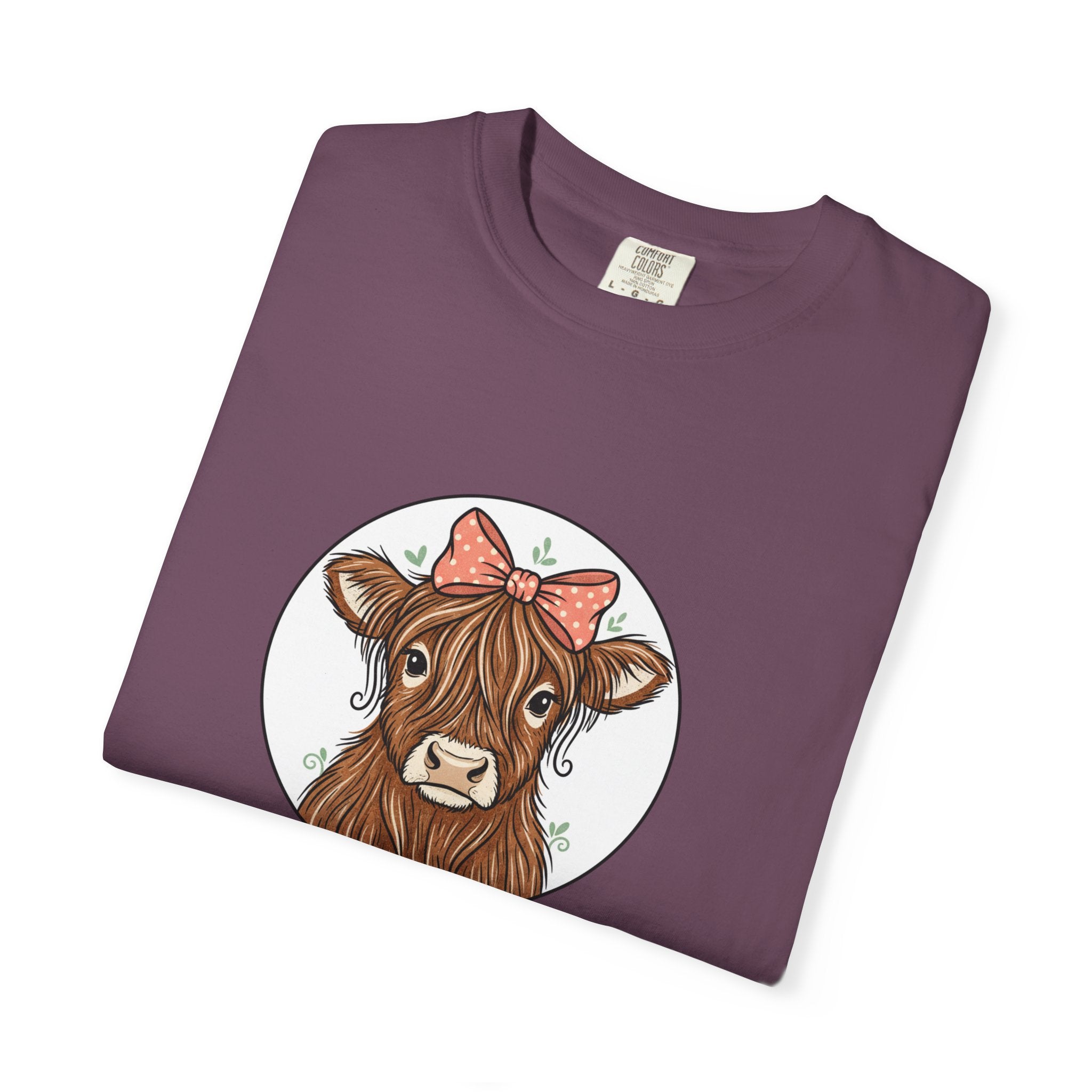 Highland Cow Tee — Cute Cow with Pink Bow Graphic T-Shirt