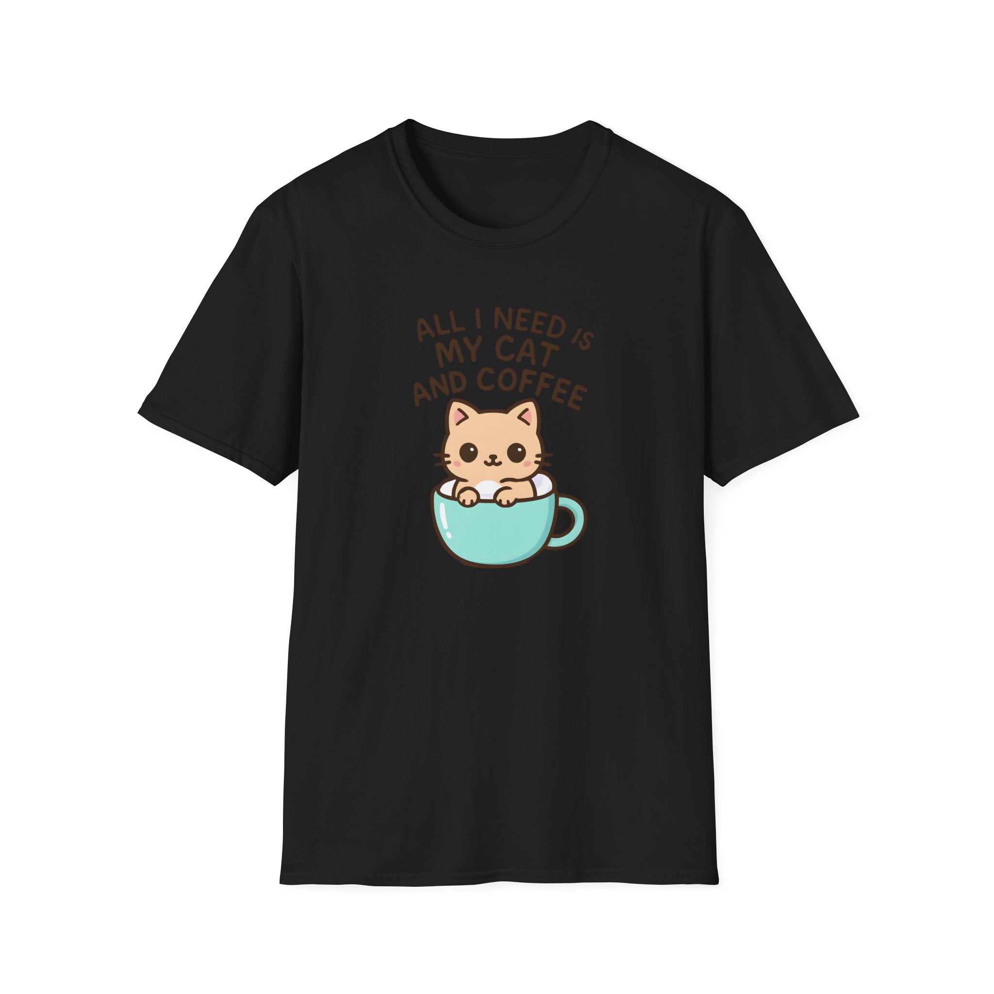 Cat and Coffee T‑Shirt — "All I Need Is My Cat and Coffee" Cute Cat in Mug Tee