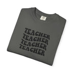 Teacher Repeat Graphic T-Shirt — Retro Stacked "Teacher" Tee