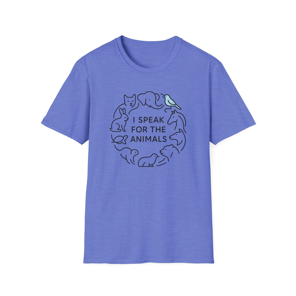 I Speak For The Animals T-Shirt — Animal Lover Tee with Cat, Dog & Bird Line Art