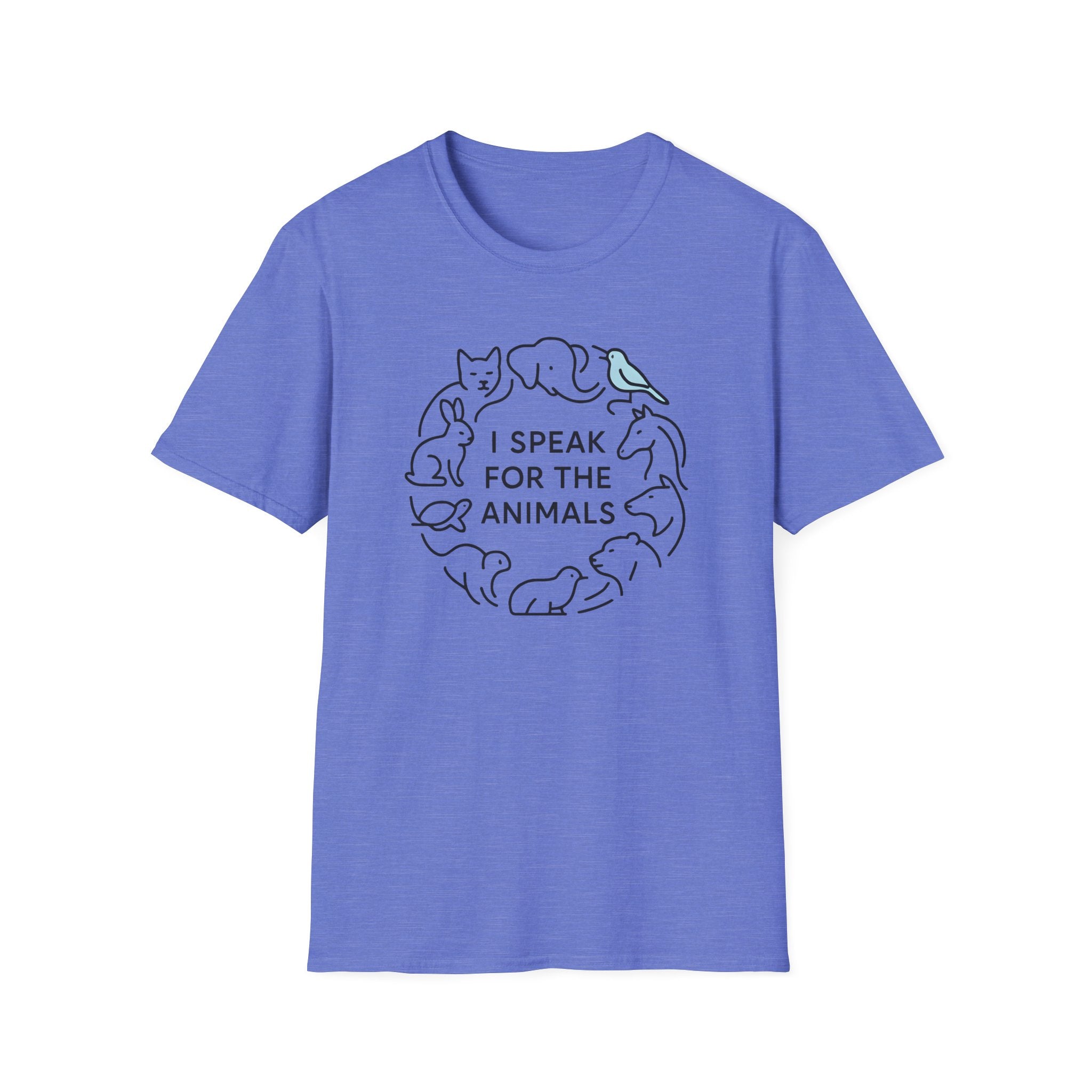 I Speak For The Animals T-Shirt — Animal Lover Tee with Cat, Dog & Bird Line Art