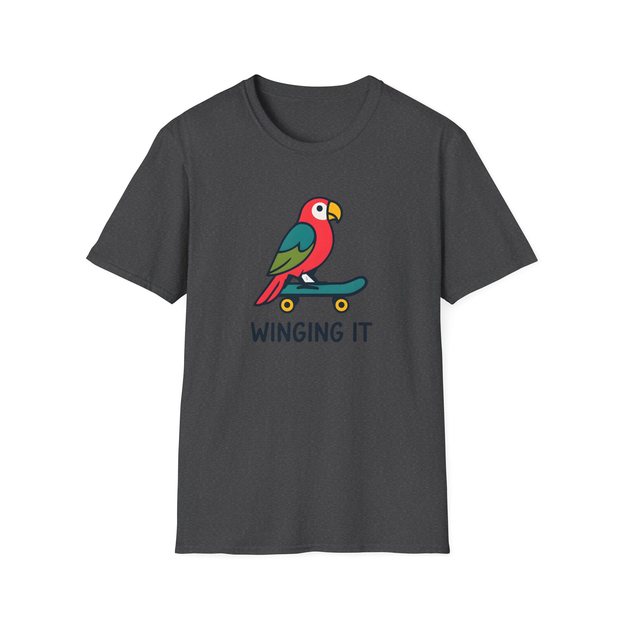 Winging It Parrot T-Shirt — Cute Skateboard Bird Graphic Tee