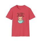 Cat and Coffee T‑Shirt — "All I Need Is My Cat and Coffee" Cute Cat in Mug Tee