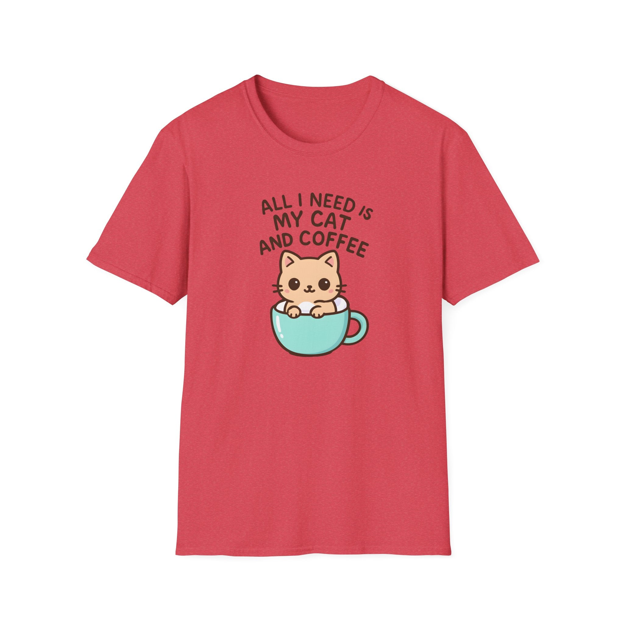 Cat and Coffee T‑Shirt — "All I Need Is My Cat and Coffee" Cute Cat in Mug Tee