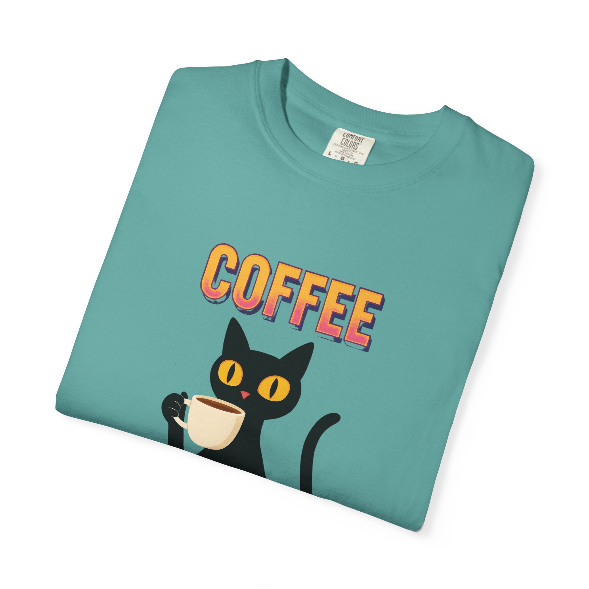 Coffee Cat T-Shirt — Cute Black Cat Holding Coffee Graphic Tee