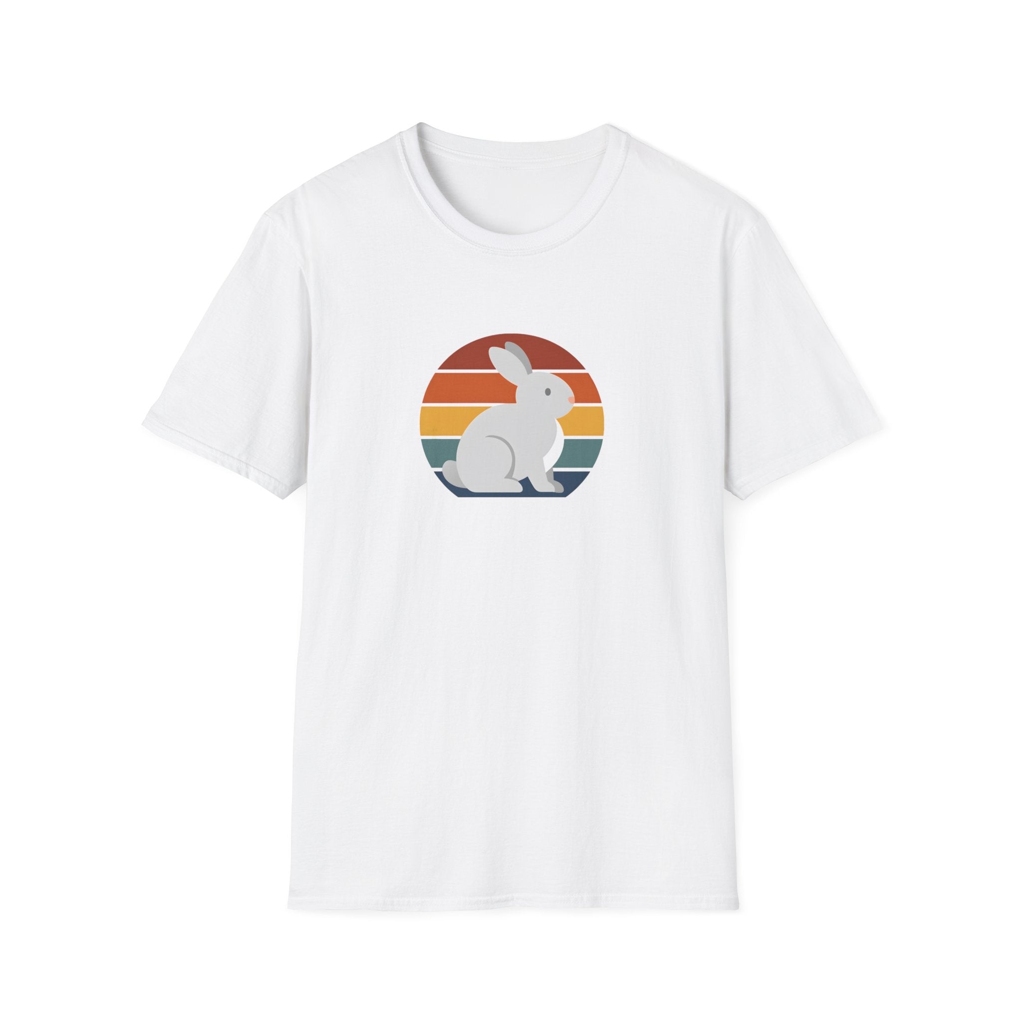 Retro Sunset Bunny T-Shirt — Cute Rabbit Vintage Stripe Tee