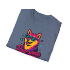Pawsome Sunglasses Dog T-Shirt – Retro Neon Shiba Graphic Tee