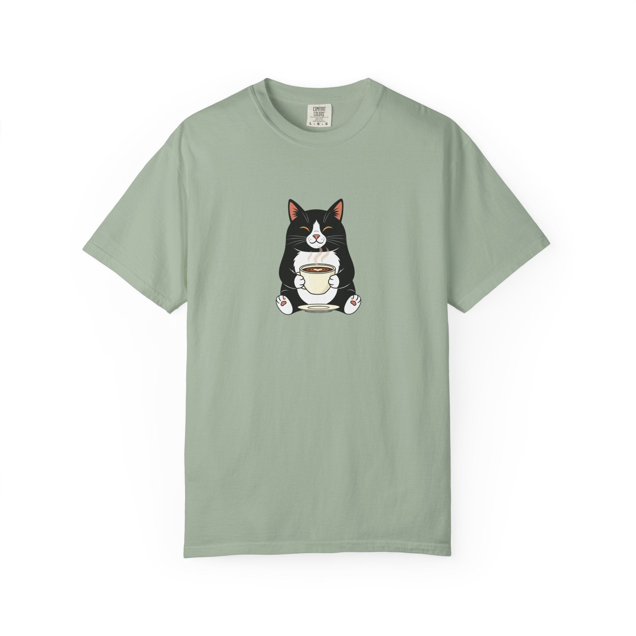 Tuxedo Cat Holding Coffee T-Shirt