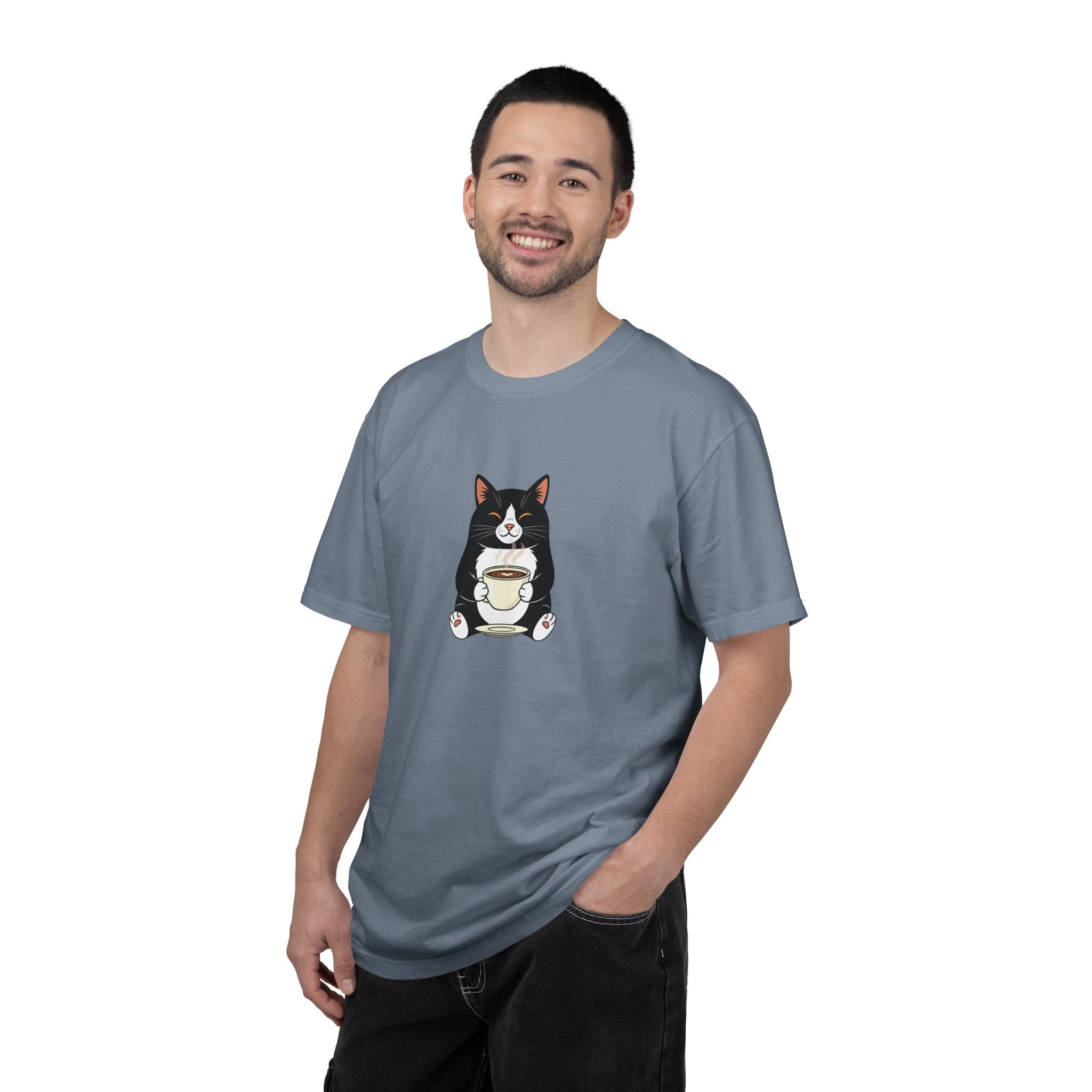 Tuxedo Cat Holding Coffee T-Shirt