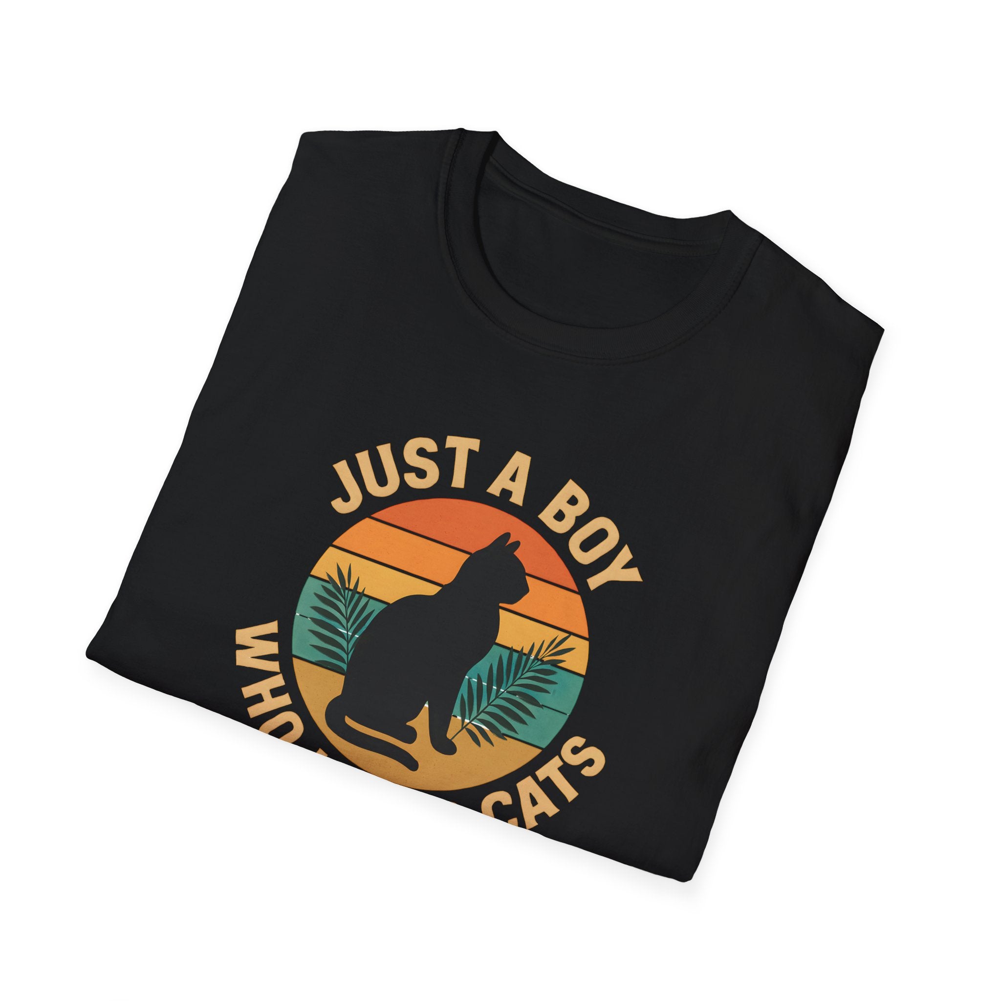 Cat Lover T‑Shirt — "Just a Boy Who Loves Cats" Vintage Sunset Tee