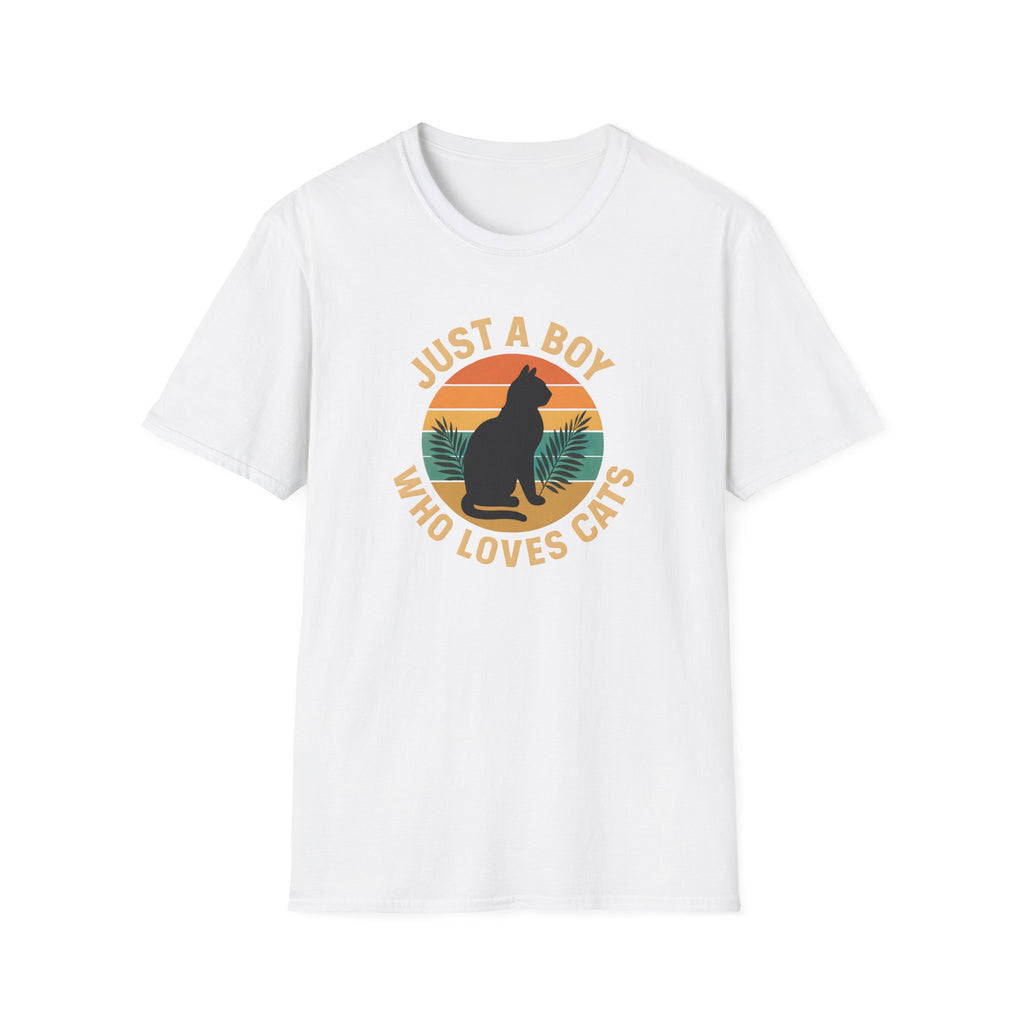 Cat Lover T‑Shirt — "Just a Boy Who Loves Cats" Vintage Sunset Tee