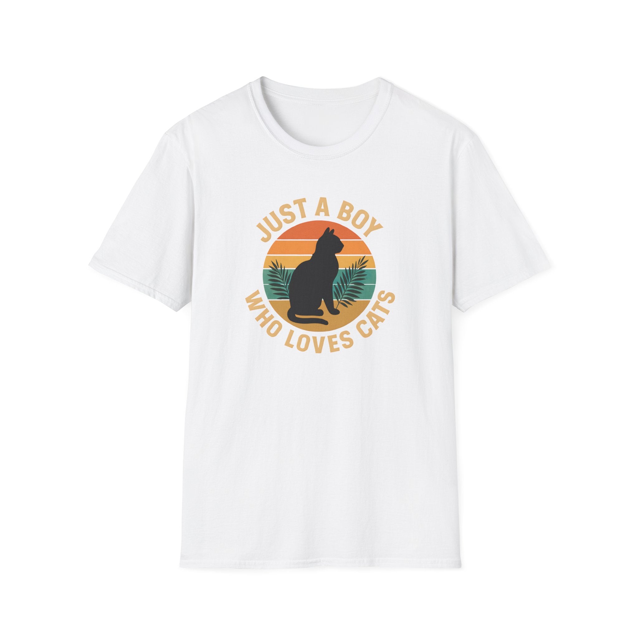 Cat Lover T‑Shirt — "Just a Boy Who Loves Cats" Vintage Sunset Tee