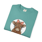 Highland Cow Tee — Cute Cow with Pink Bow Graphic T-Shirt