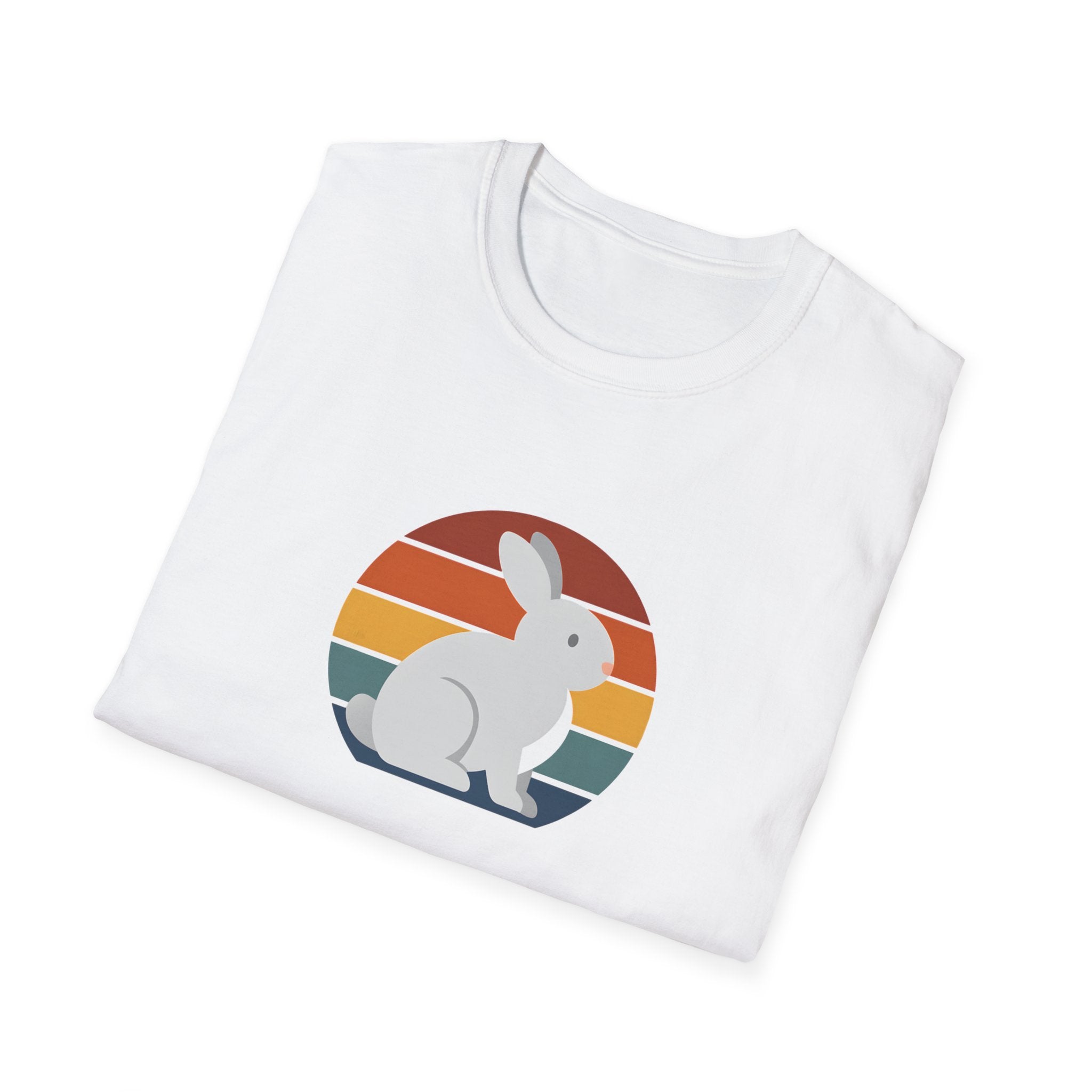 Retro Sunset Bunny T-Shirt — Cute Rabbit Vintage Stripe Tee