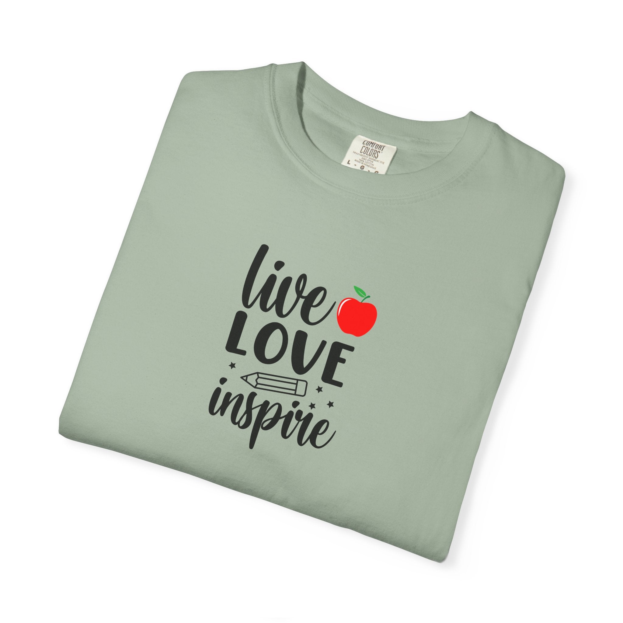 Live Love Inspire T-Shirt — Teacher Appreciation Apple Graphic Tee