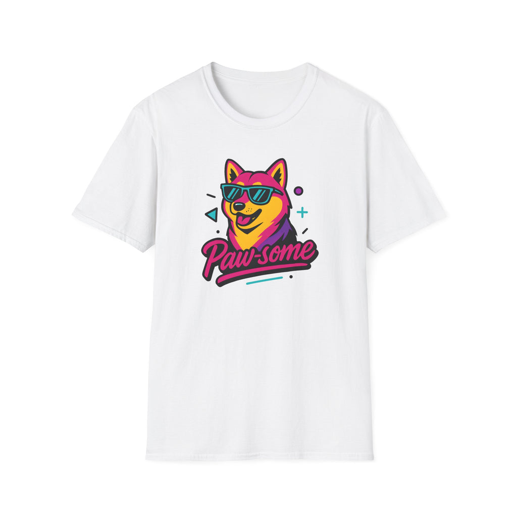 Pawsome Sunglasses Dog T-Shirt – Retro Neon Shiba Graphic Tee