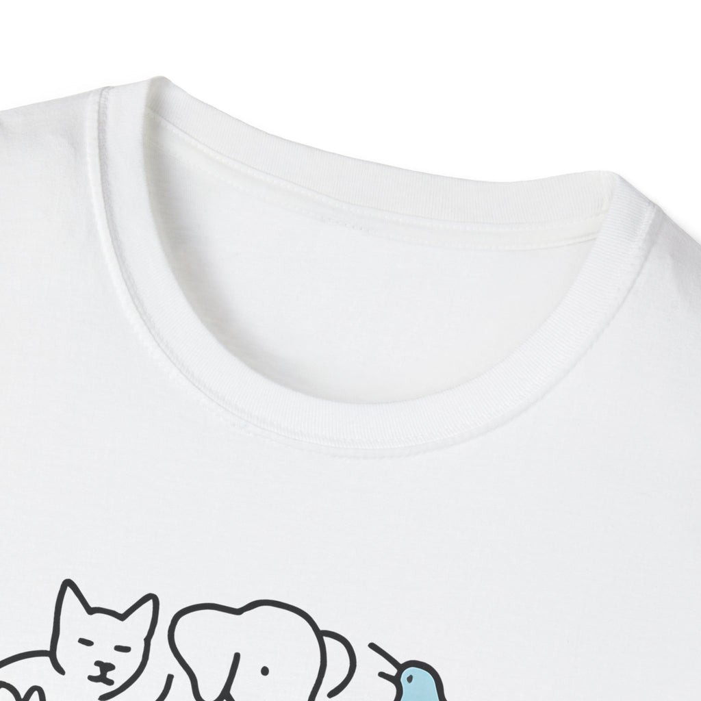 I Speak For The Animals T-Shirt — Animal Lover Tee with Cat, Dog & Bird Line Art