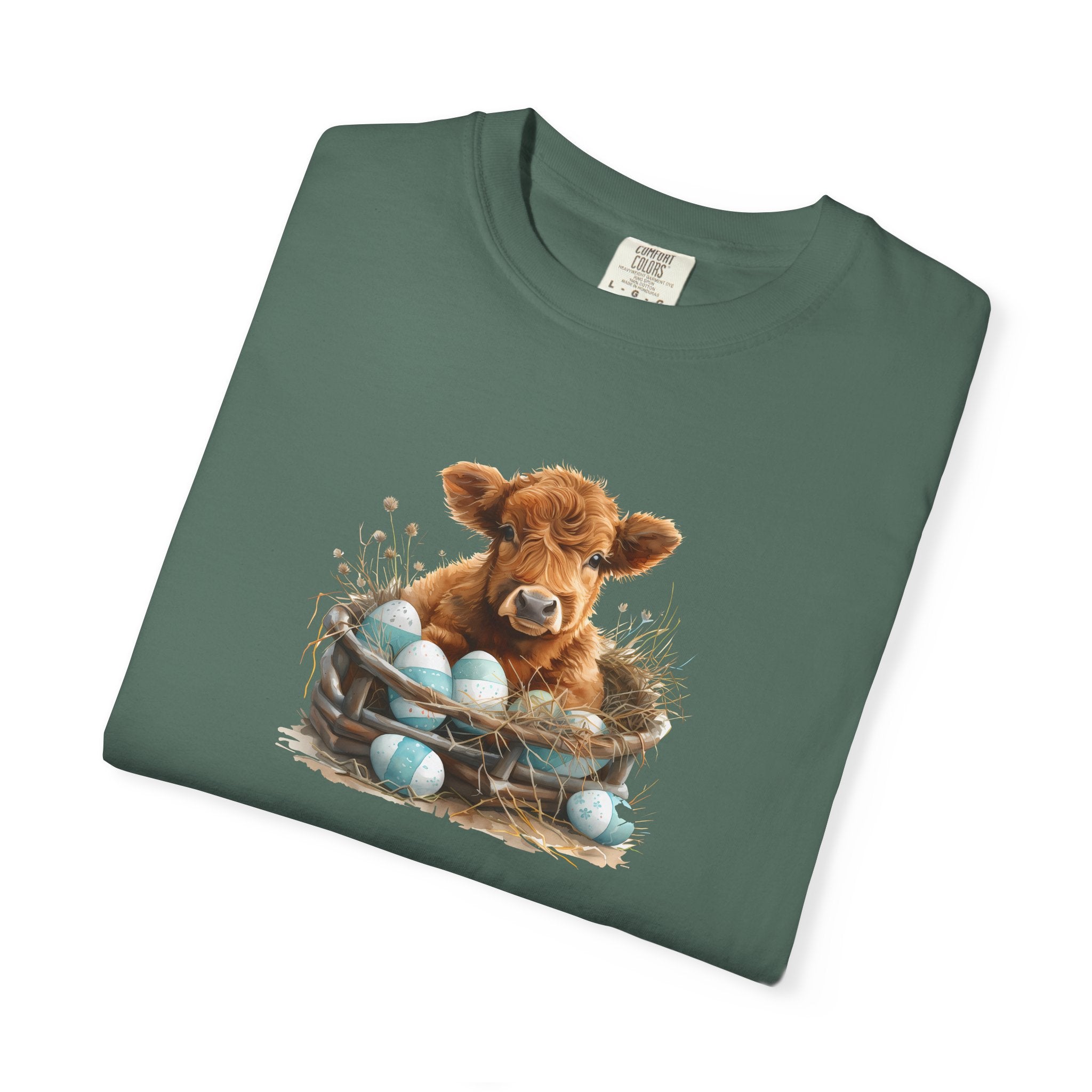 Easter Highland Cow Calf in Basket T-Shirt