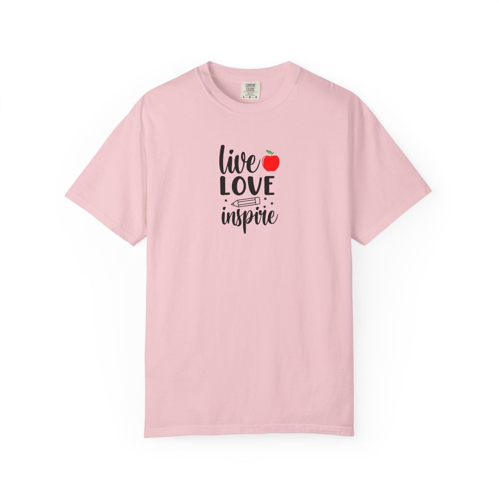 Live Love Inspire T-Shirt — Teacher Appreciation Apple Graphic Tee