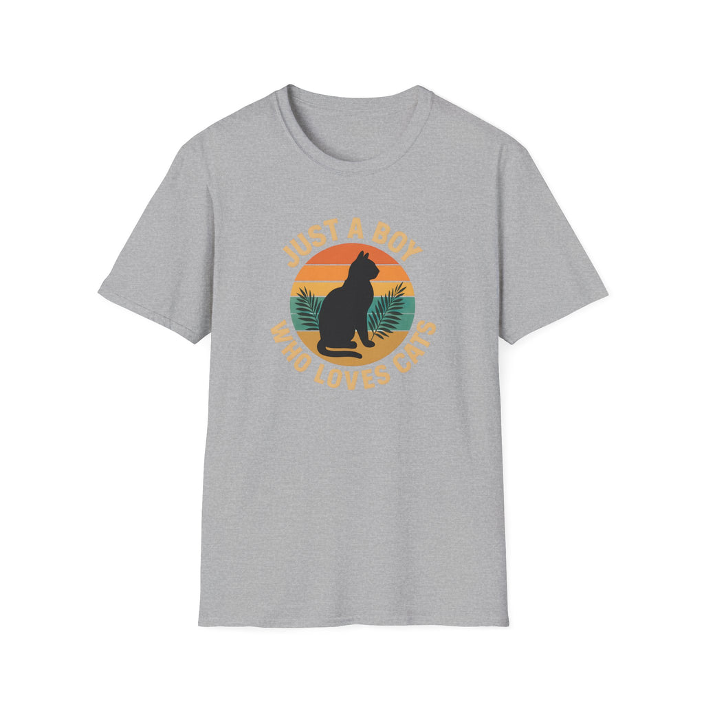 Cat Lover T‑Shirt — "Just a Boy Who Loves Cats" Vintage Sunset Tee