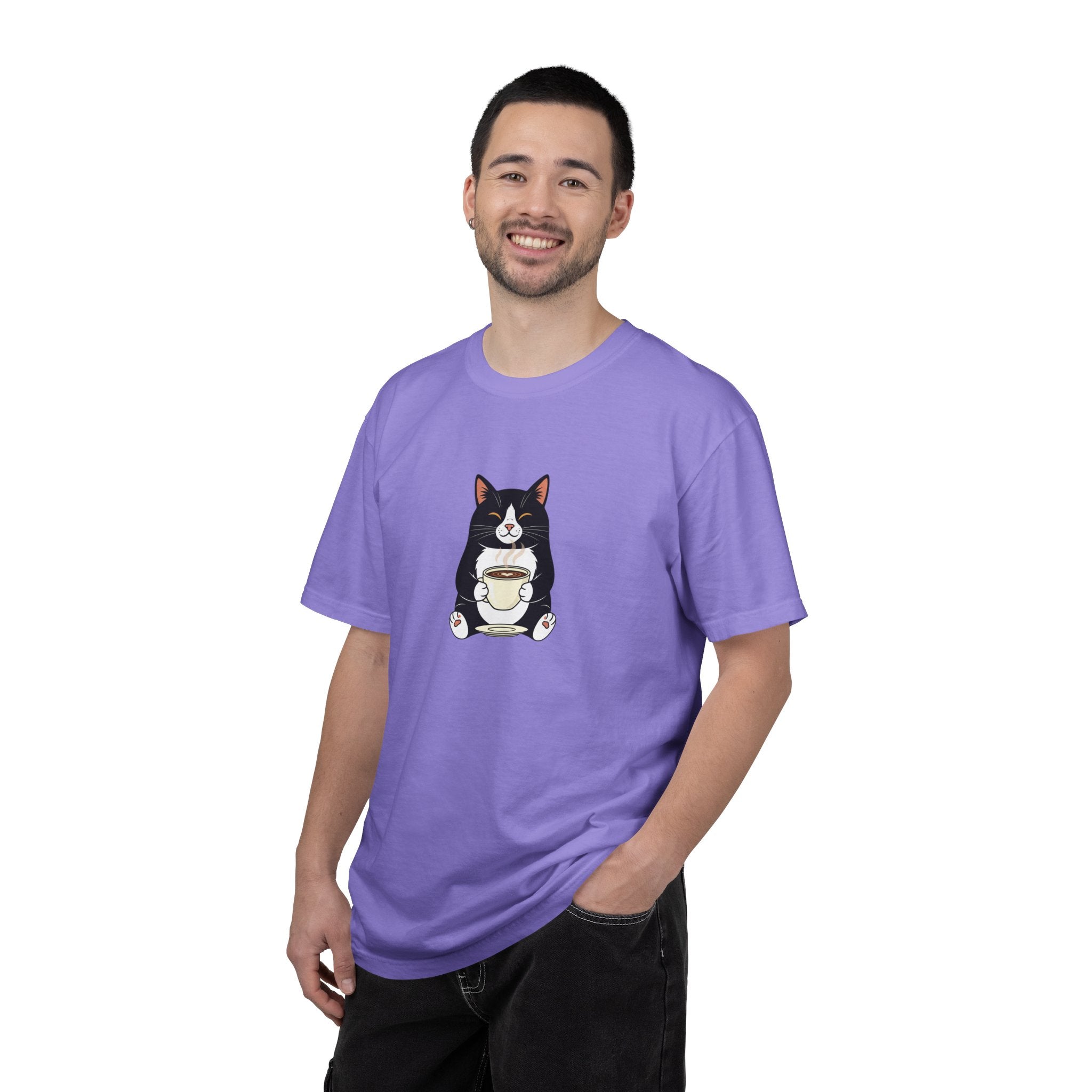 Tuxedo Cat Holding Coffee T-Shirt