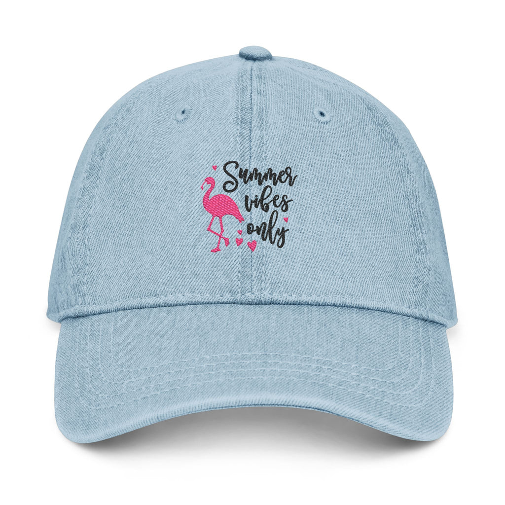 Embroidered Denim Hat "Summer Vibes Only" - Pink Flamingo Cap