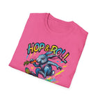 Hop & Roll Skateboard Bunny T-Shirt — Skateboarder Easter Graphic Tee
