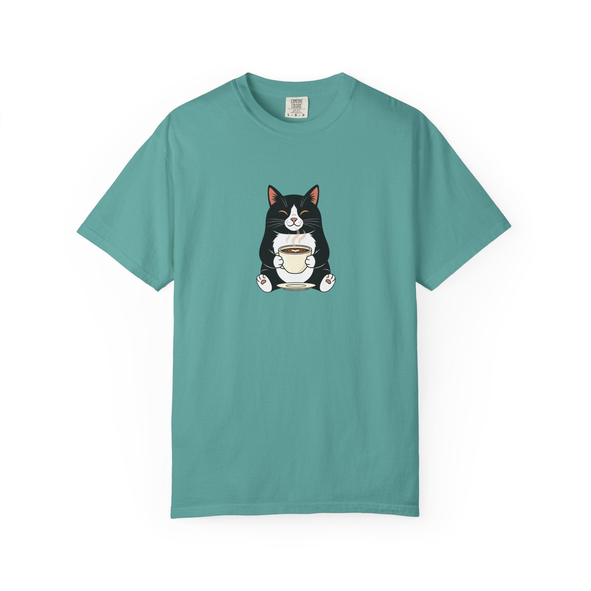 Tuxedo Cat Holding Coffee T-Shirt