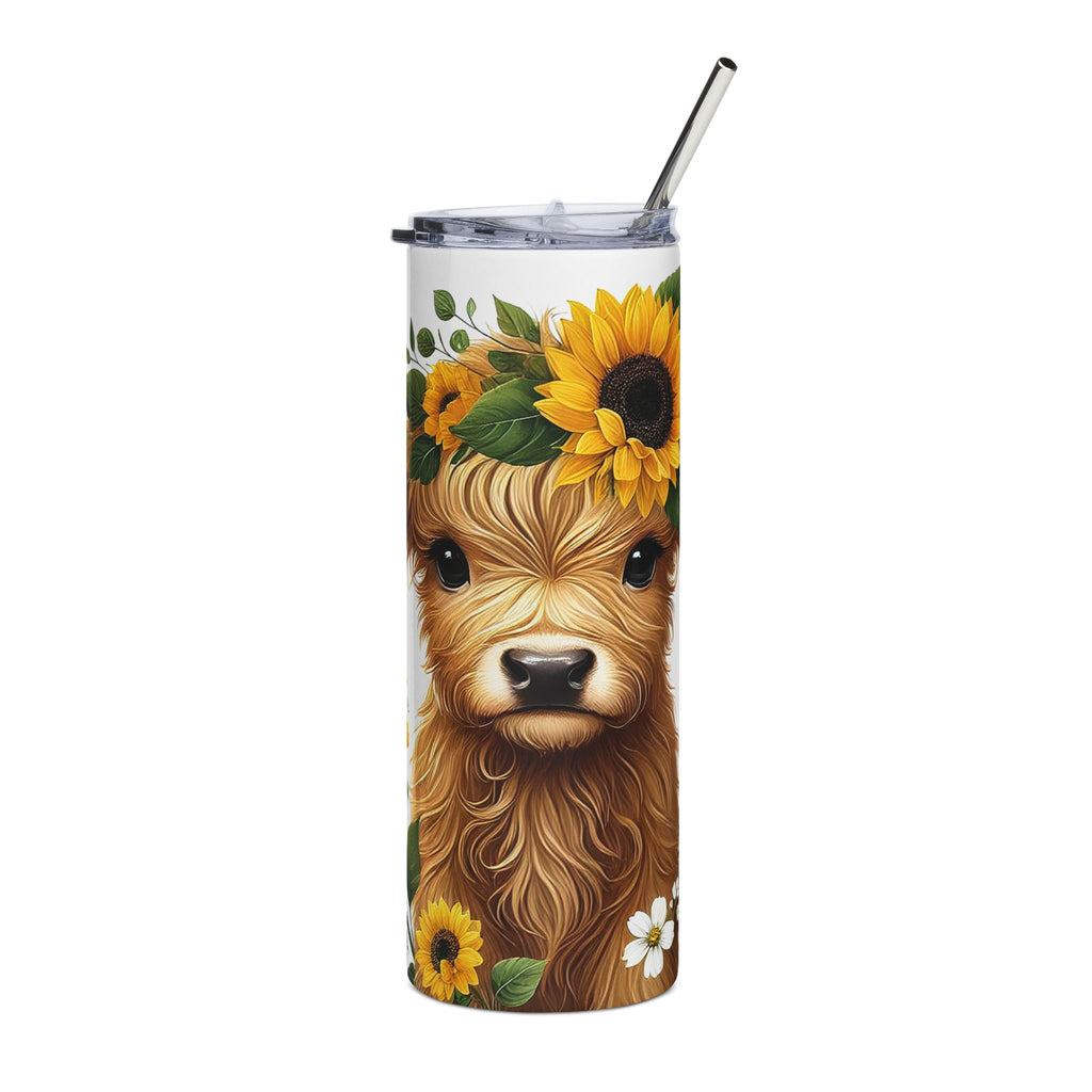 20oz Sunrise Cow Tumbler — Sunflower Highland Cow Stainless Steel Travel Cup