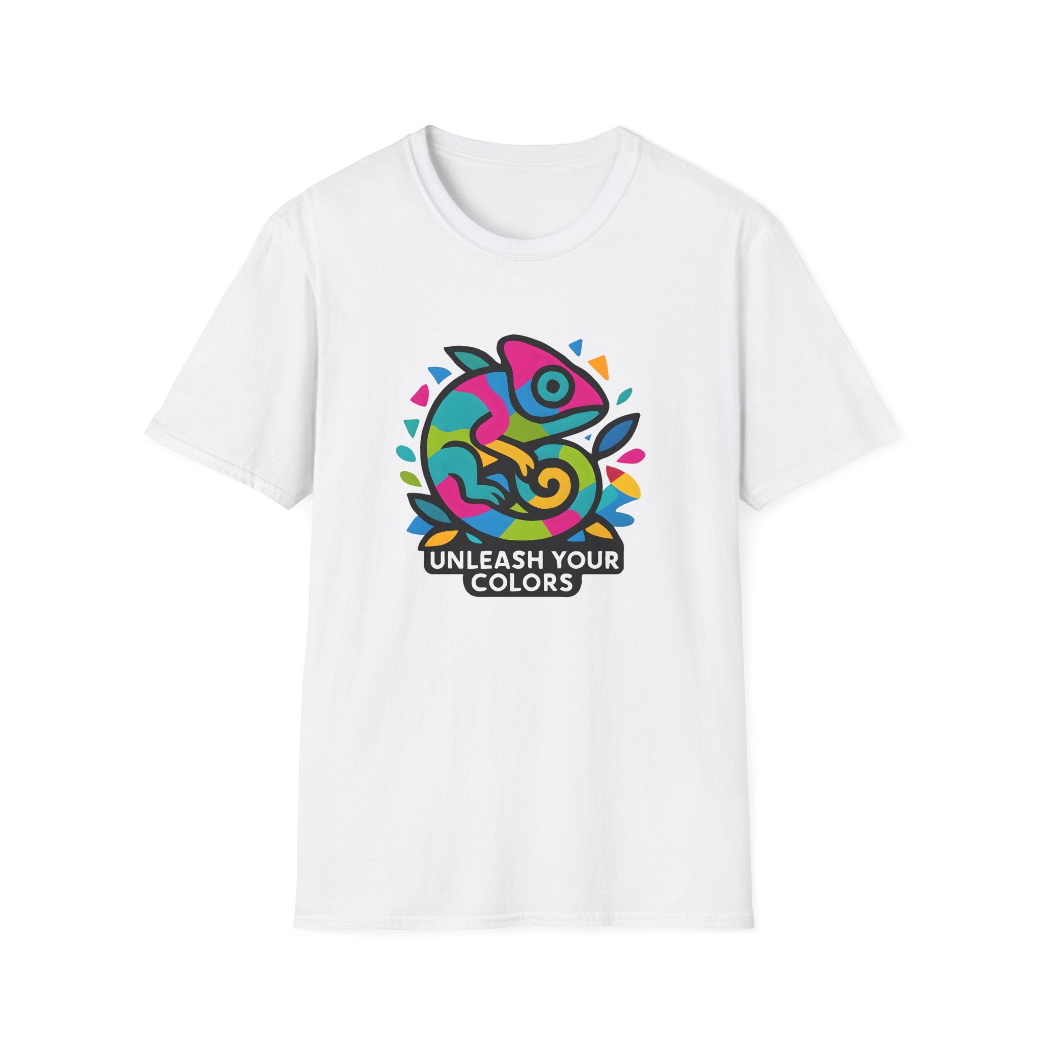Unisex T-Shirt — 'Unleash Your Colors' Rainbow Chameleon Graphic Tee