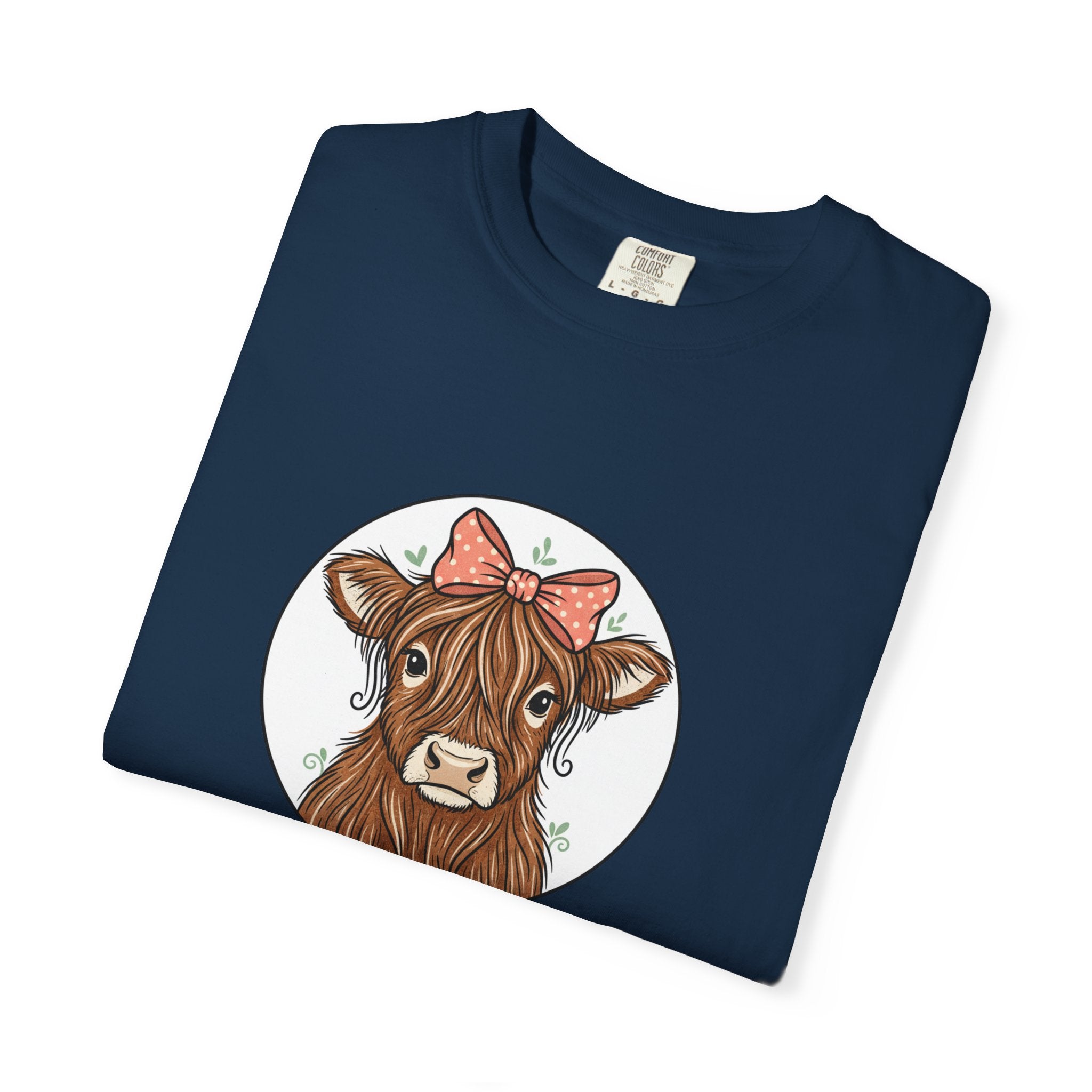 Highland Cow Tee — Cute Cow with Pink Bow Graphic T-Shirt