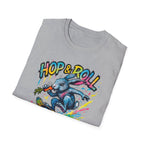 Hop & Roll Skateboard Bunny T-Shirt — Skateboarder Easter Graphic Tee