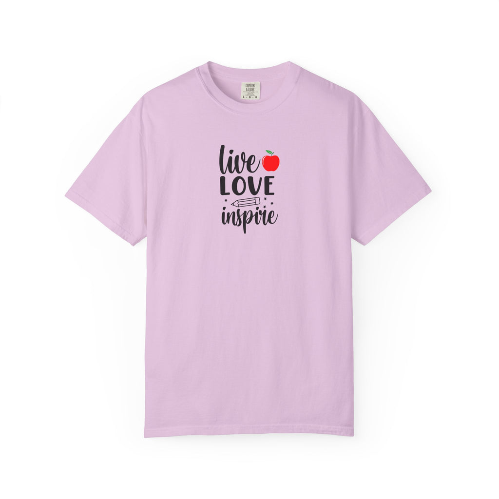 Live Love Inspire T-Shirt — Teacher Appreciation Apple Graphic Tee