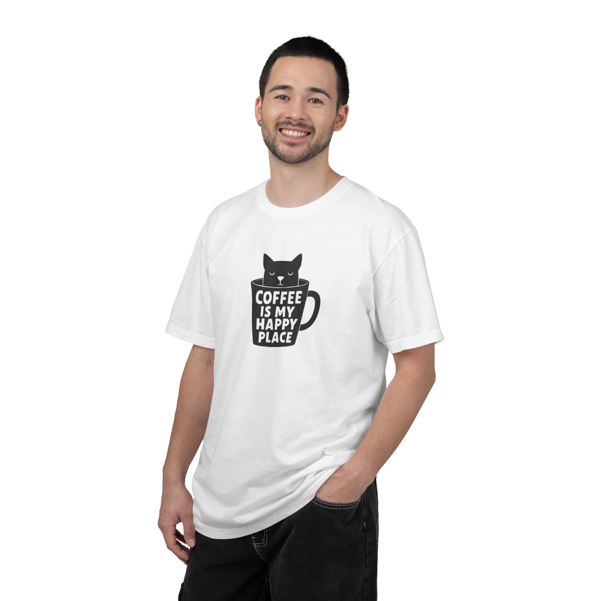 Coffee Is My Happy Place T-Shirt — Cat & Coffee Graphic Tee