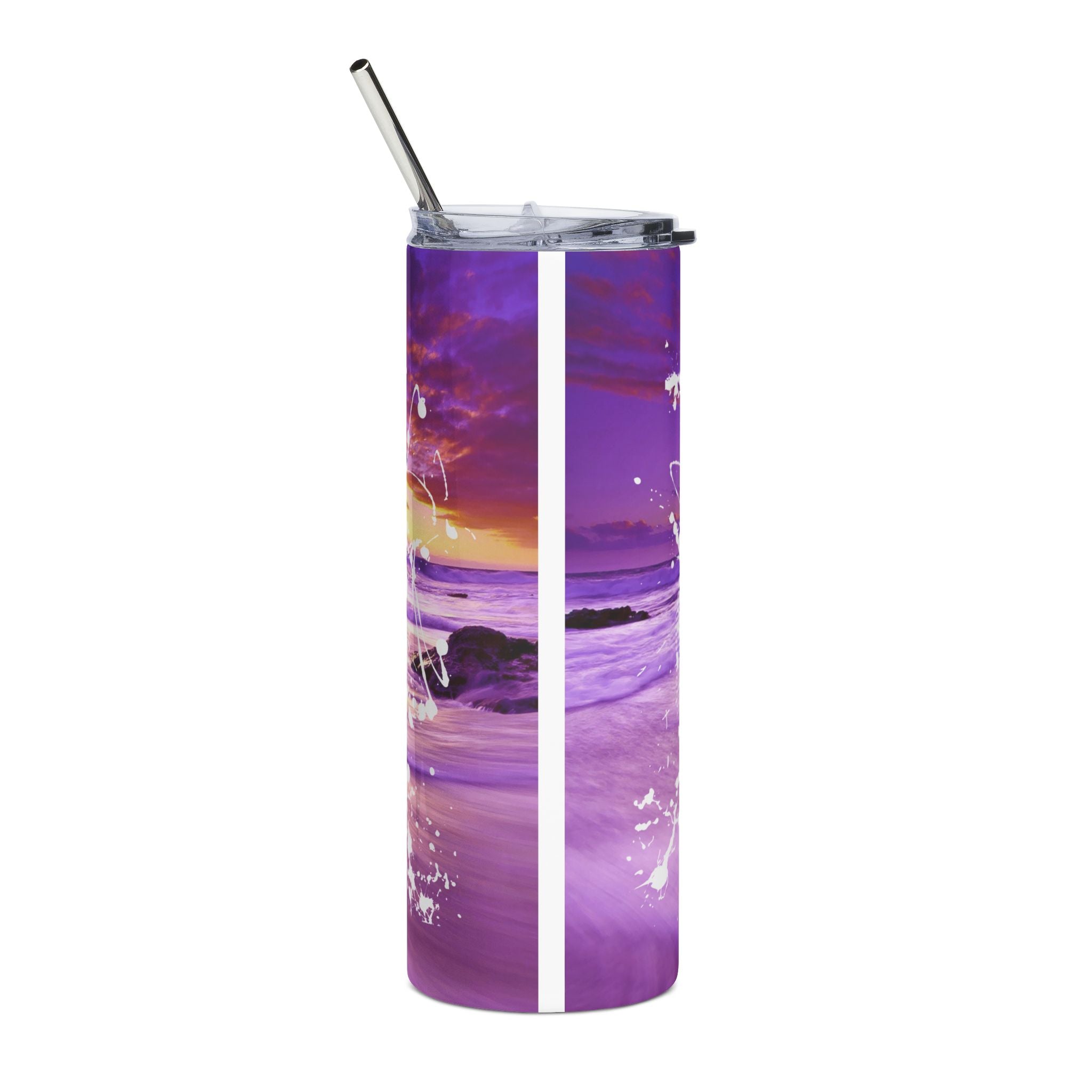 20oz Stainless Tumbler — 'Resting Beach Face' Purple Sunset Design