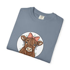 Highland Cow Tee — Cute Cow with Pink Bow Graphic T-Shirt