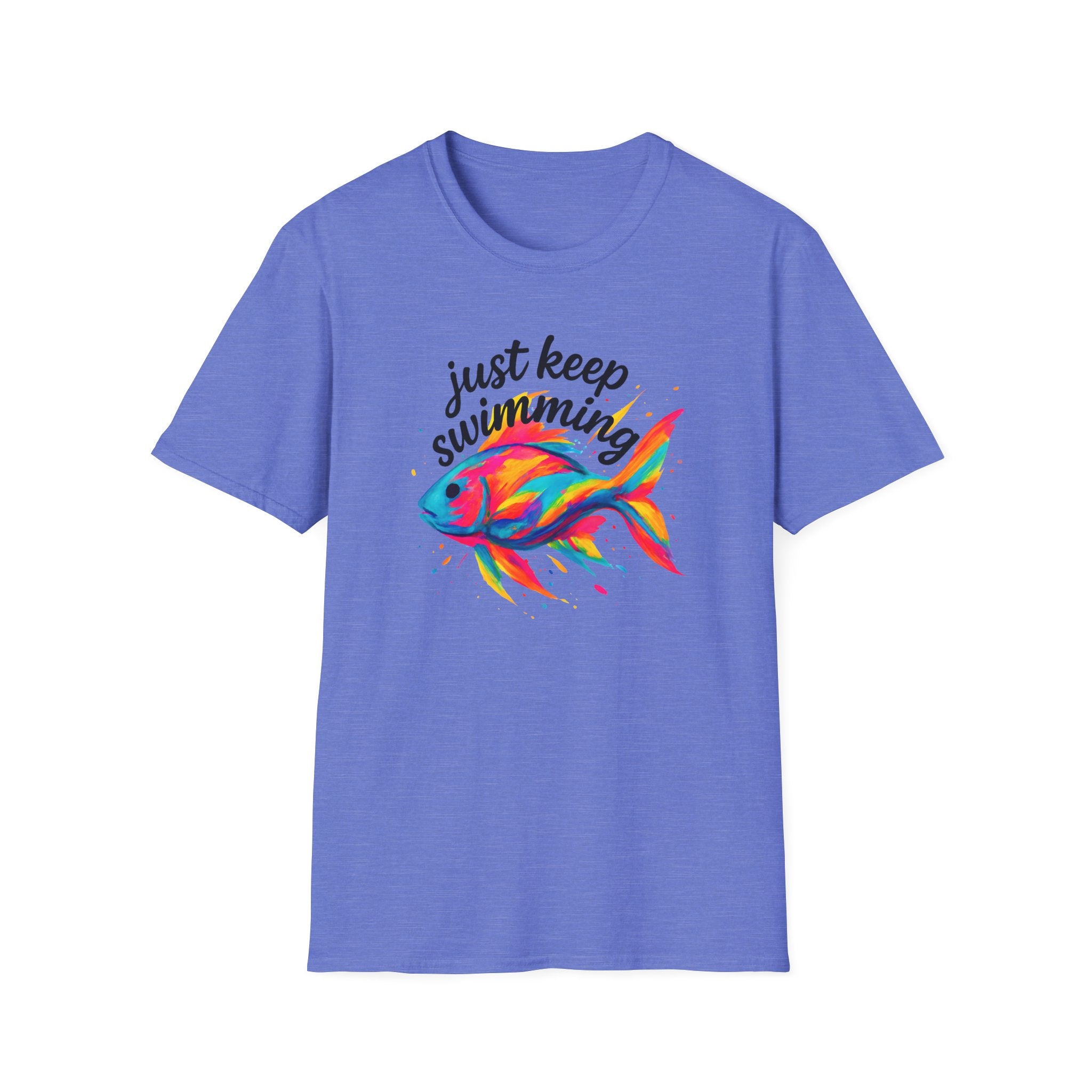 Just Keep Swimming Fish T-Shirt — Colorful Motivational Ocean Tee