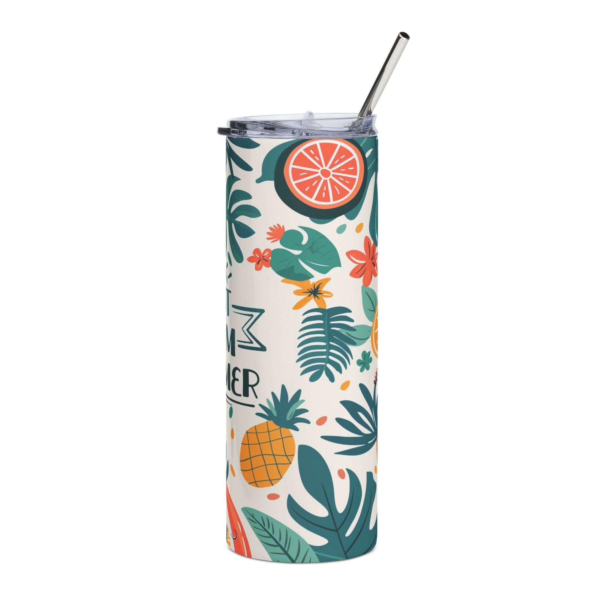 20oz Tumbler — "Hot Mom Summer" Tropical Stainless Steel Travel Cup