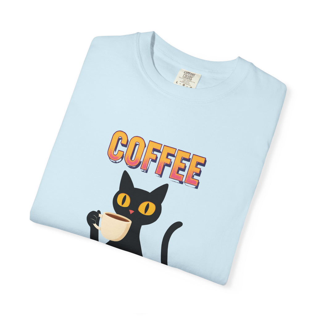 Coffee Cat T-Shirt — Cute Black Cat Holding Coffee Graphic Tee