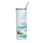Beach Scene 20oz Stainless Steel Tumbler — Palm Trees & Umbrella Travel Mug