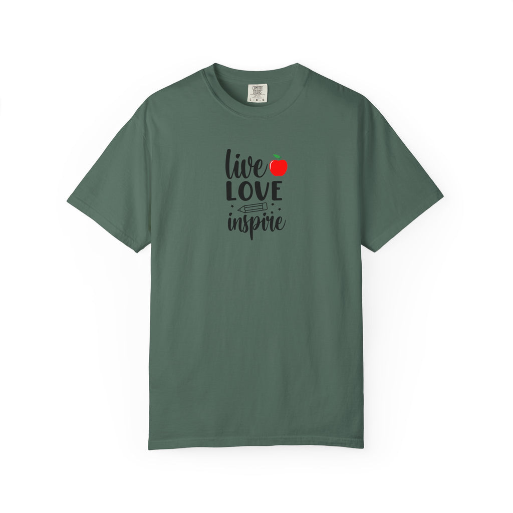 Live Love Inspire T-Shirt — Teacher Appreciation Apple Graphic Tee