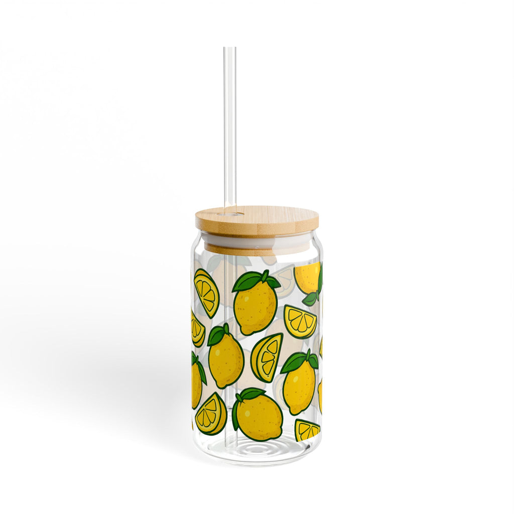 Lemon Pattern Sipper Glass — 16oz Decorative Straw Tumbler