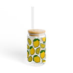 Lemon Pattern Sipper Glass — 16oz Decorative Straw Tumbler
