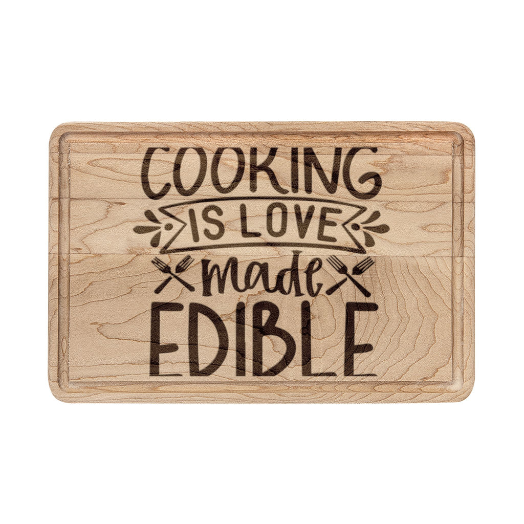 Engraved Wooden Cutting Board – "Cooking Is Love Made Edible"