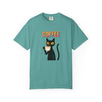 Coffee Cat T-Shirt — Cute Black Cat Holding Coffee Graphic Tee