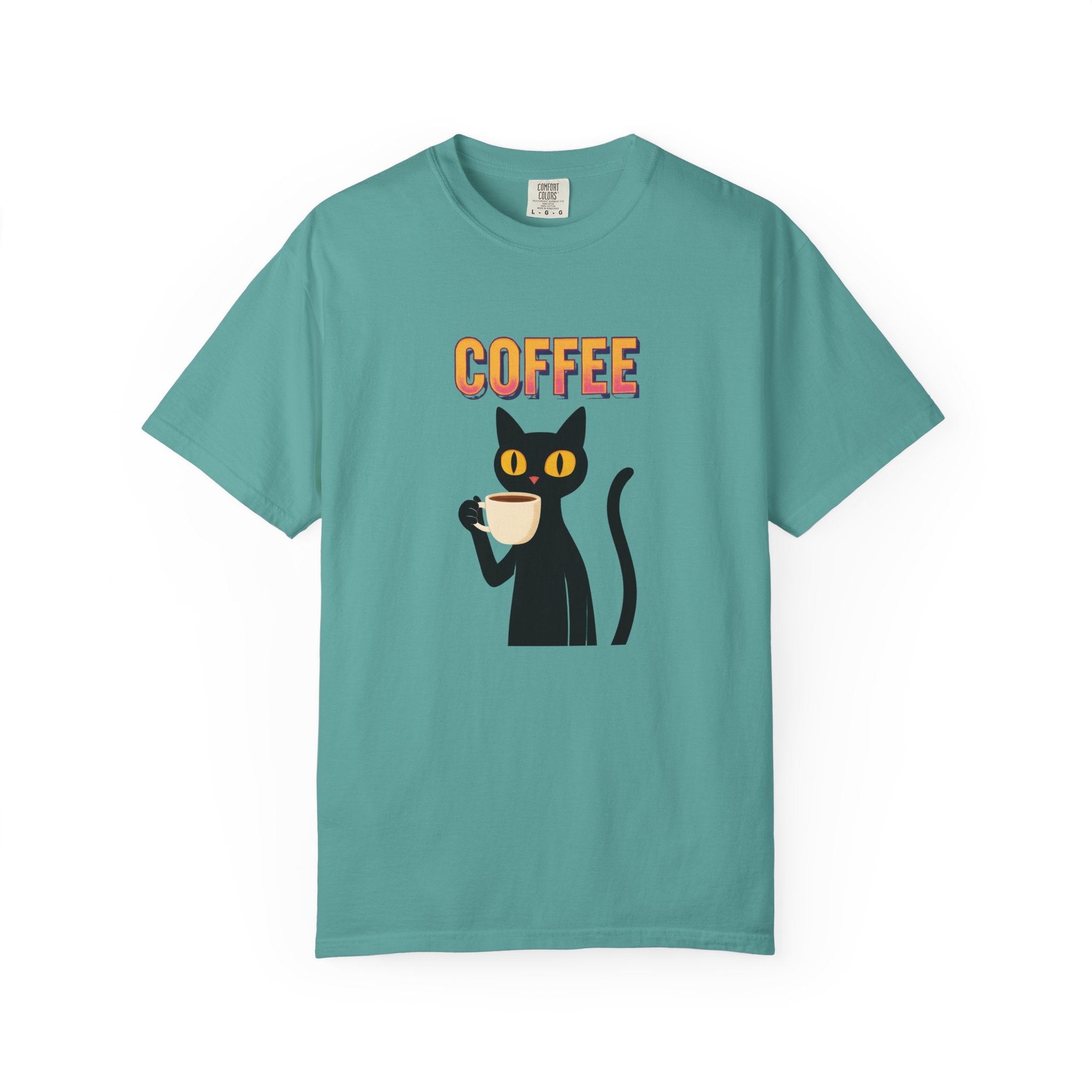 Coffee Cat T-Shirt — Cute Black Cat Holding Coffee Graphic Tee
