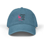 Embroidered Denim Hat "Summer Vibes Only" - Pink Flamingo Cap