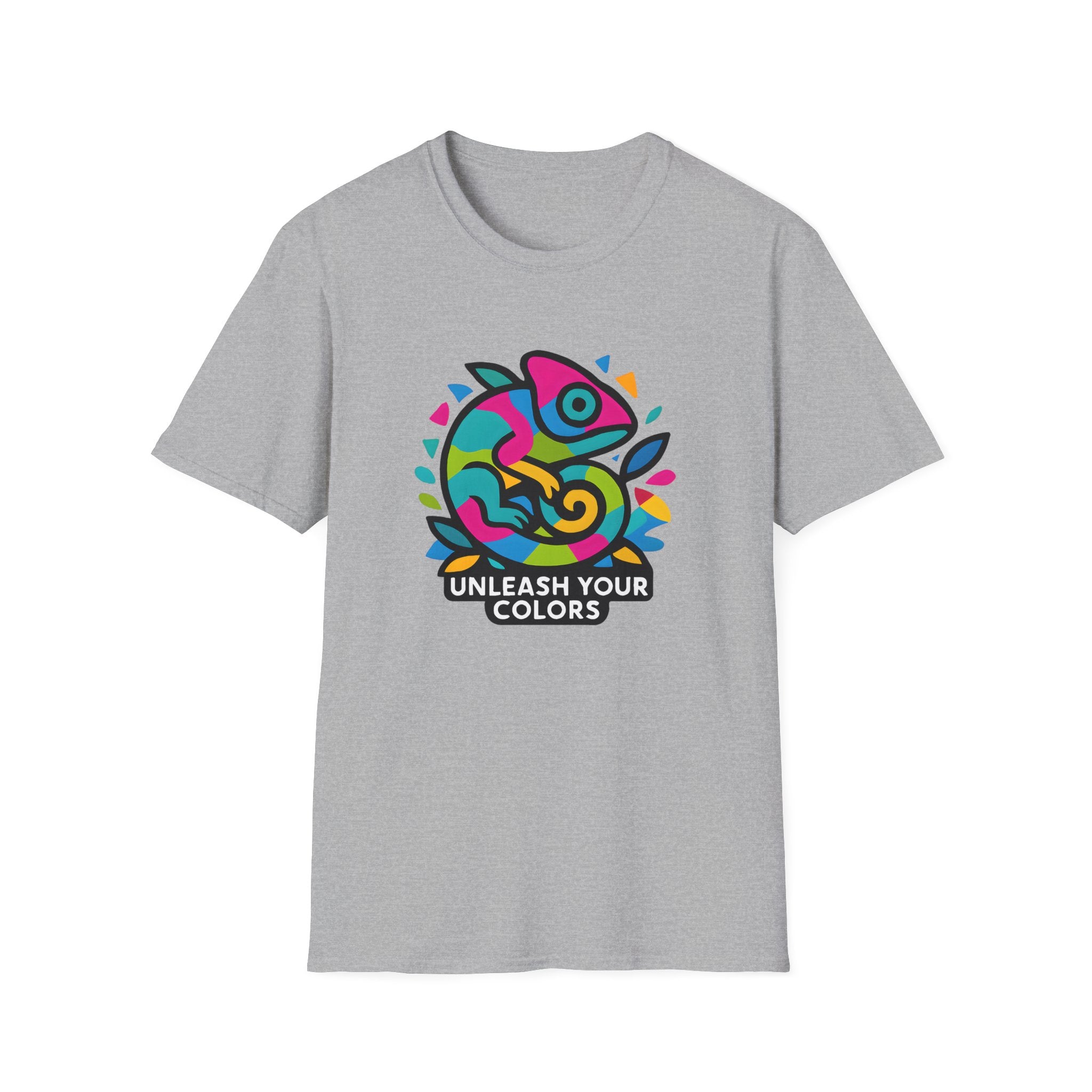 Unisex T-Shirt — 'Unleash Your Colors' Rainbow Chameleon Graphic Tee