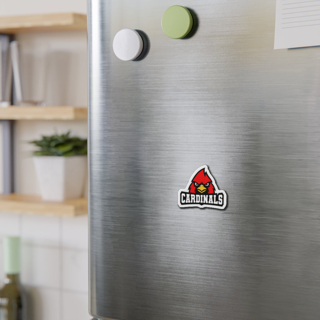 Cardinals Mascot Die-Cut Magnet — School Team Logo Refrigerator Sticker