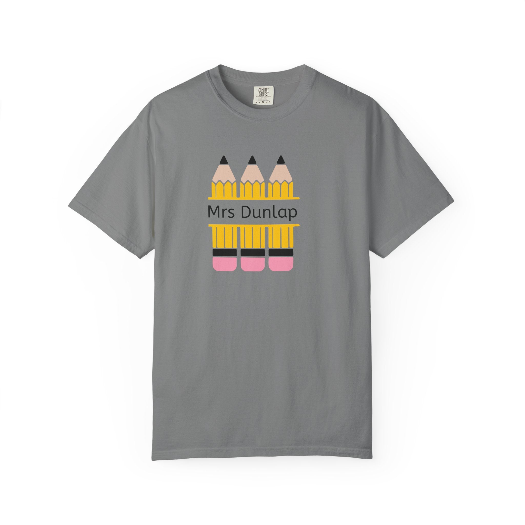 Personalized Teacher T-Shirt – 'Mrs Dunlap' Pencil Design